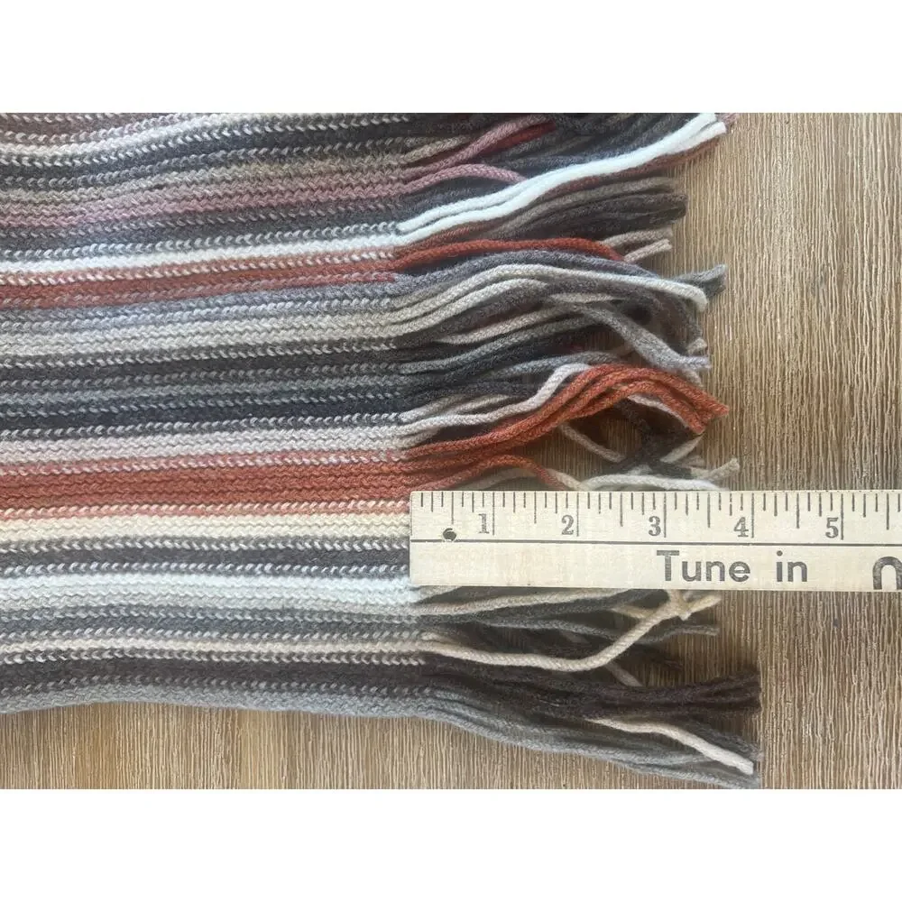 VTG William Brunton Hand Knits Scarf 100% Lambswool Made Scotland Striped Fringe